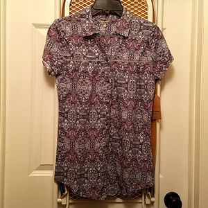 Ruff Hewn Shirt Womens  Gray Blue Floral V Neck